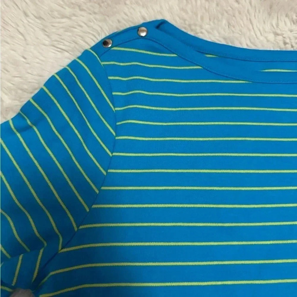 Studio Works Petite black and green striped 3/4 sleeves top size small - Picture 3 of 7